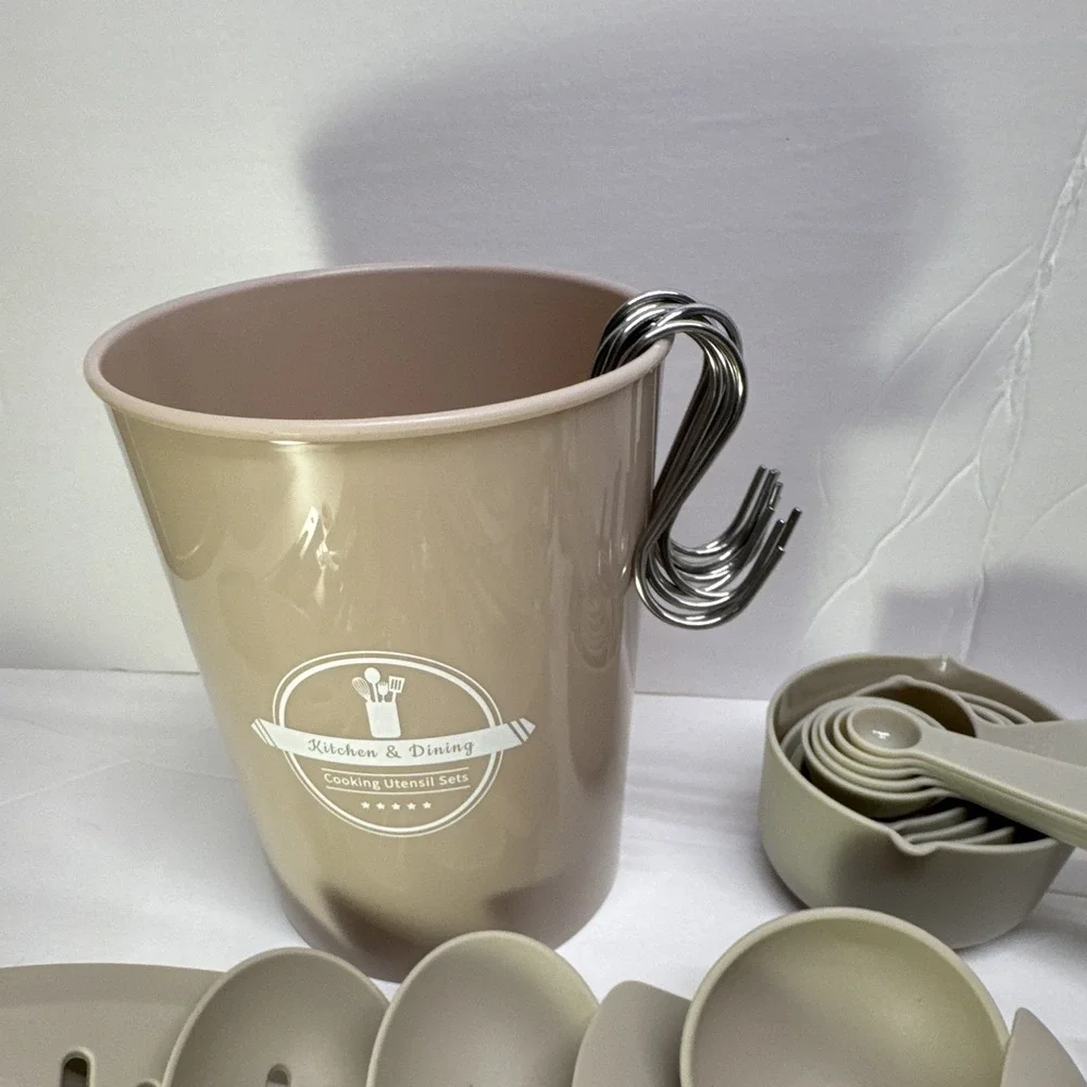 Kitchen & Dining 24pc Cooking Utensil Set Beige Silicone/Wood w/ Holder, Loops